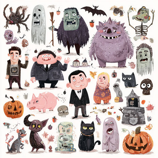 Cheerful collection of Halloween cartoon elements