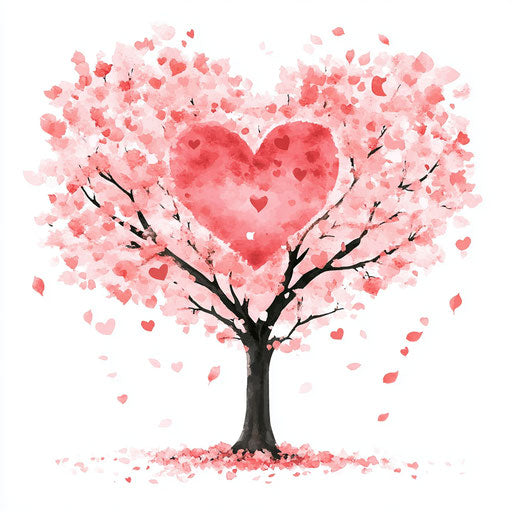 Pink heart-shaped tree, Valentine's Day theme