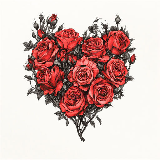 Heart-shaped arrangement of red roses