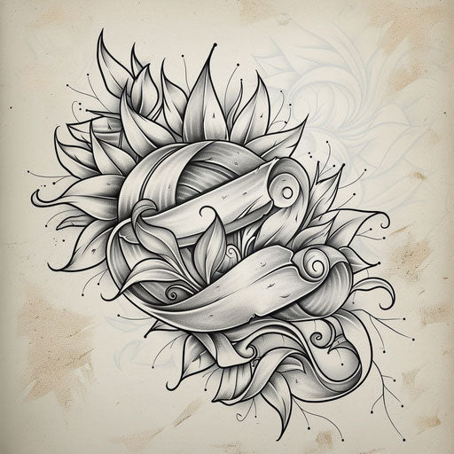 Swirling sage leaves around an ancient scroll