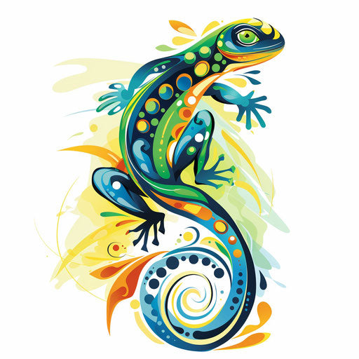 Vivid lizard tattoo sketch with green and blue tones