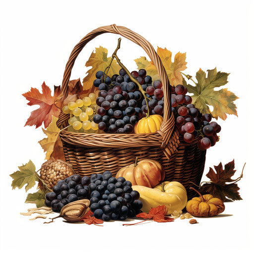 Cornucopia clipart in the style of Oil painting, on a white background