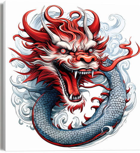 Chinese dragon tattoos on white background, digitally enhanced style