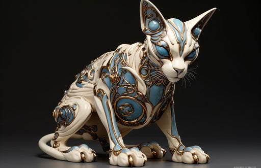 sphinx cat resin jewelry in dark white blue style