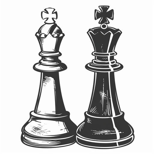 Elegant sketch of king and queen chess pieces in minimalist black and white
