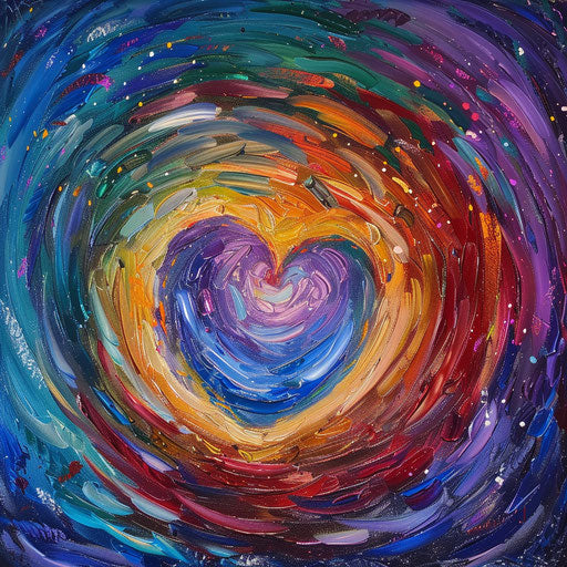 Swirling vibrant colors around a central heart