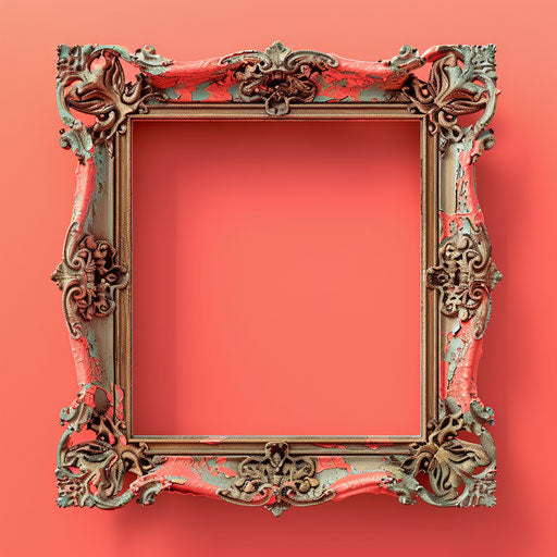 Realistic picture frame clipart on vibrant coral background