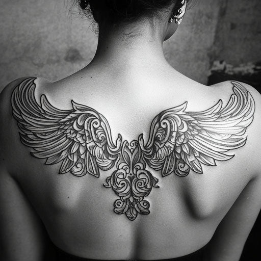 Tribal wings tattoo on back