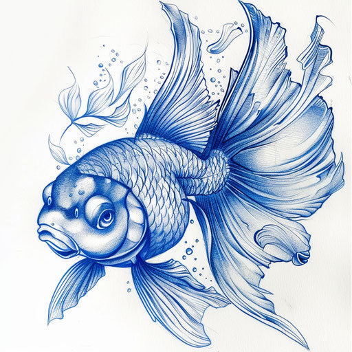Ice-themed fish tattoo drawing