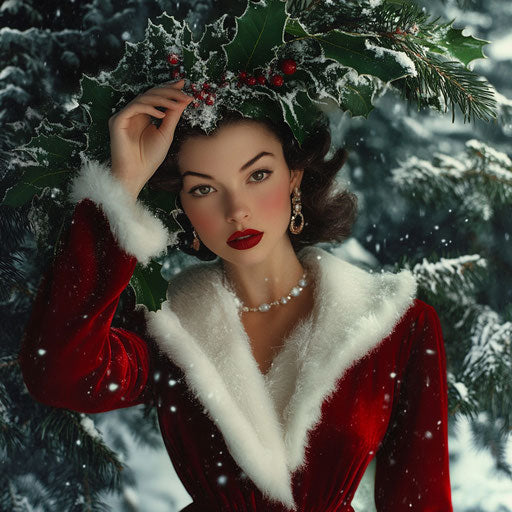 Stylish red velvet dress with white fur trim