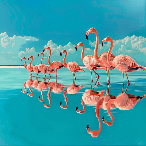 Flamingos in a crystal-clear lagoon