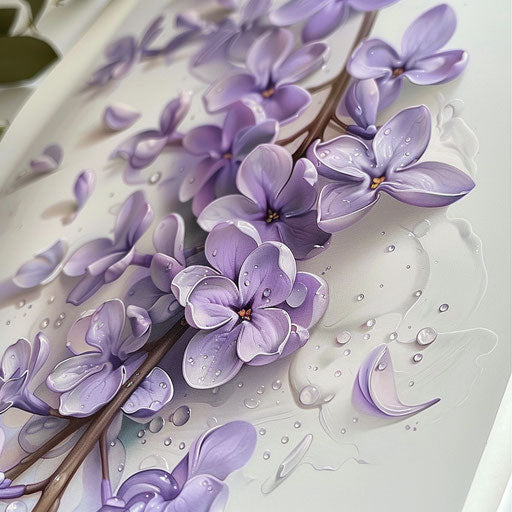 Realistic lilac tattoo with detailed petals and dewdrops