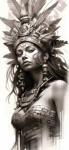 Woman's tattoo in Aztec art style