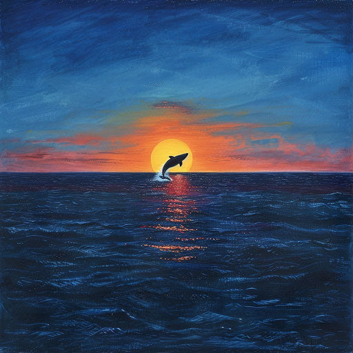 The boundless ocean at dawn, with a blue whale breaching