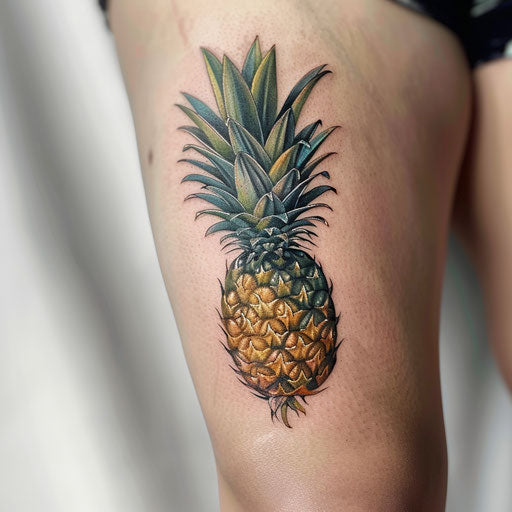 Photorealistic pineapple tattoo on flat white background