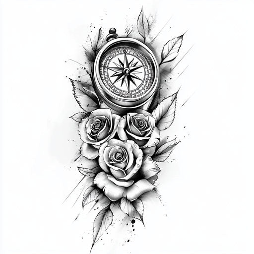 Men's inner bicep tattoo with compass and roses