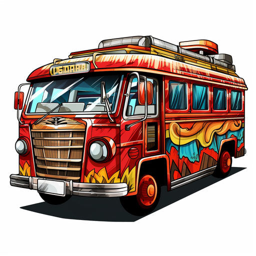 Jeepney clipart in the style of Chiaroscuro Art, on a white background