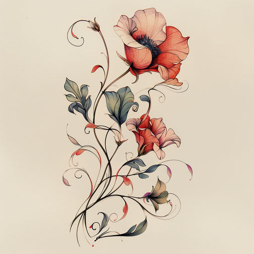 Wildflower tattoo in art nouveau style