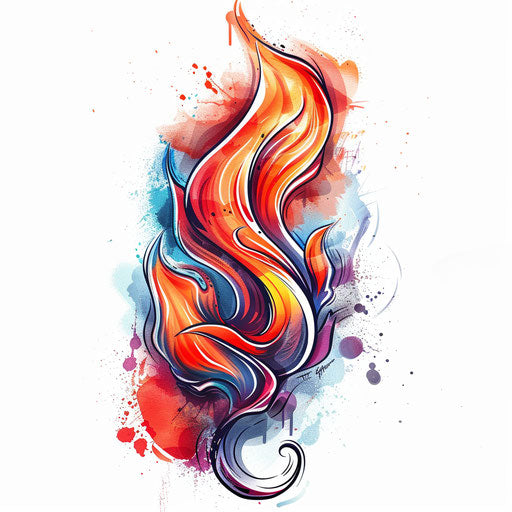 Graffiti-style flame tattoo on white backdrop