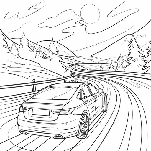 Drawing of a car driving on a road