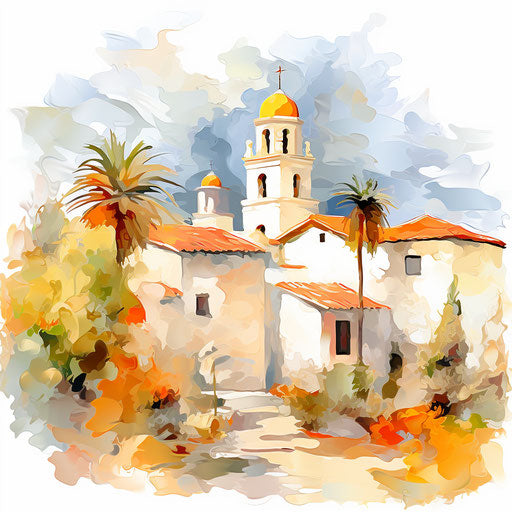 Mission clipart in the style of Impressionistic Art, on a white background