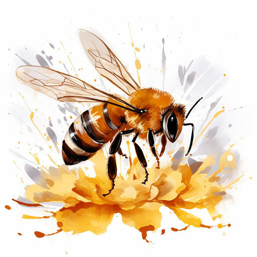 Honey bee clipart in the style of Impressionistic Art, on a white background