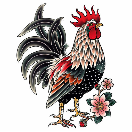 Traditional Japanese rooster, bold lines and bright colors