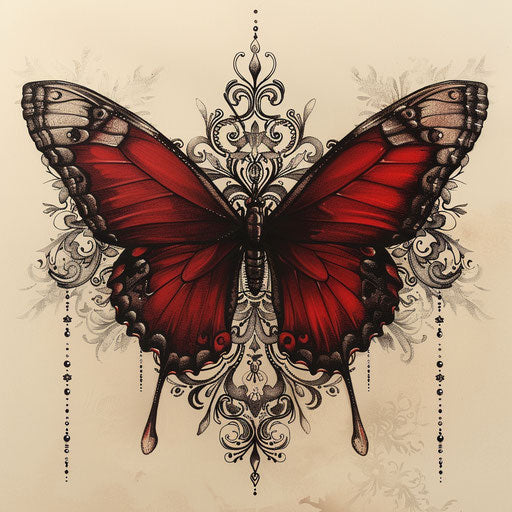 Vintage red butterfly in a Victorian ornate style tattoo sketch