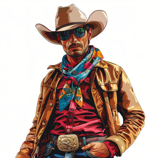 Realistic cowboy artwork on flat white backdrop