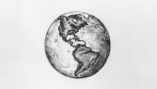Earth in academic style, black and white, miscellaneous materials