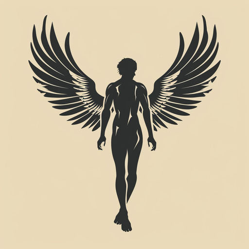 Elegant silhouette with wings, symbol of freedom and inspiration