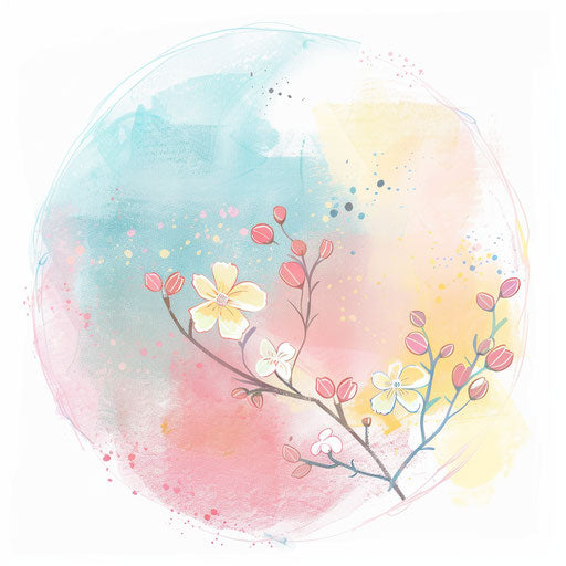 Whimsical artwork with a pastel backdrop, light airy design