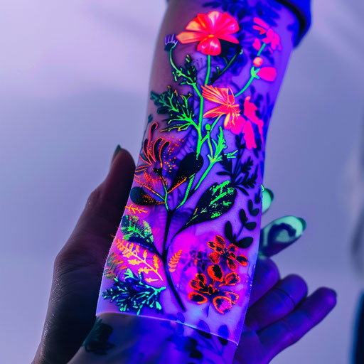 Vibrant wildflower tattoos in a neon color palette