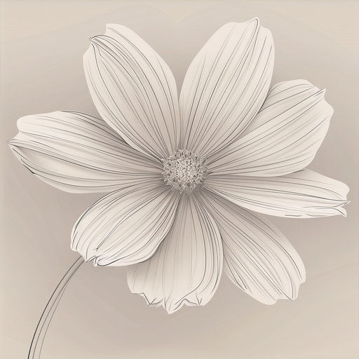 Outline of flower clipart in a photo realistic style with a flat random background, vintage filter and delicate lines