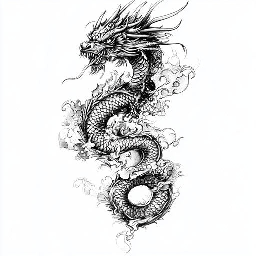 Detailed dragon tattoo thigh sketch