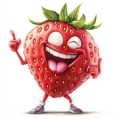 Humorous caricature of a strawberry with human characteristics