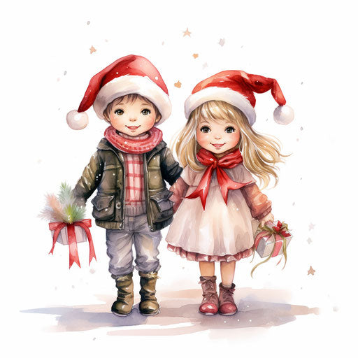 Cute Christmas clipart in the style of Oil painting, on a white background