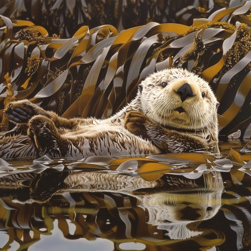 Sea otter in a kelp forest, keystone species role