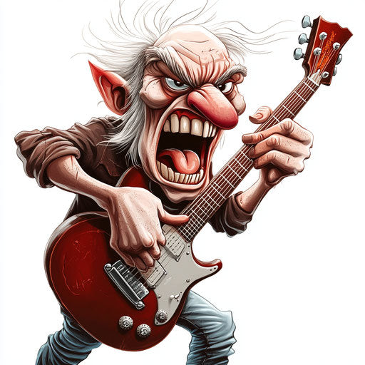 Humorous caricature of a guitar clipart with exaggerated human characteristics