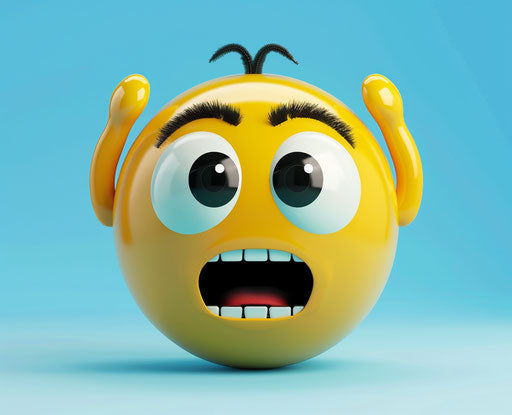 Shocked yellow emoji covering ears on blue background