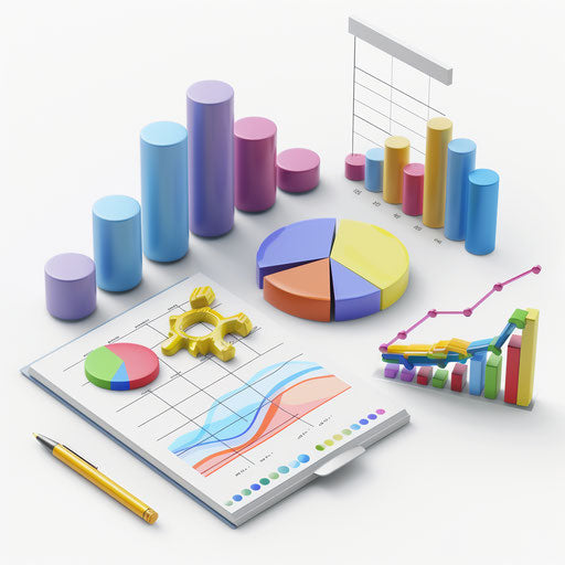 Photo-realistic statistics clipart on flat white background