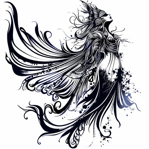Mythical Siren song illustrated as an abstract Greek tattoo design