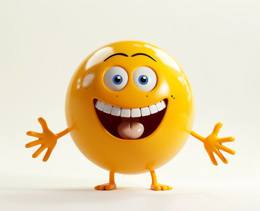 Excited yellow ball with lively eyes on white background