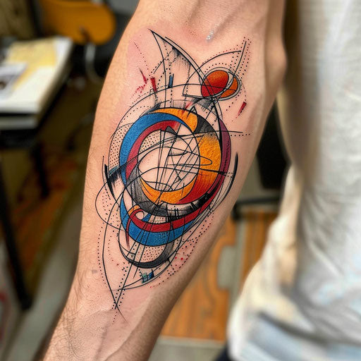 Dynamic abstract circle with swirling lines and bold colors