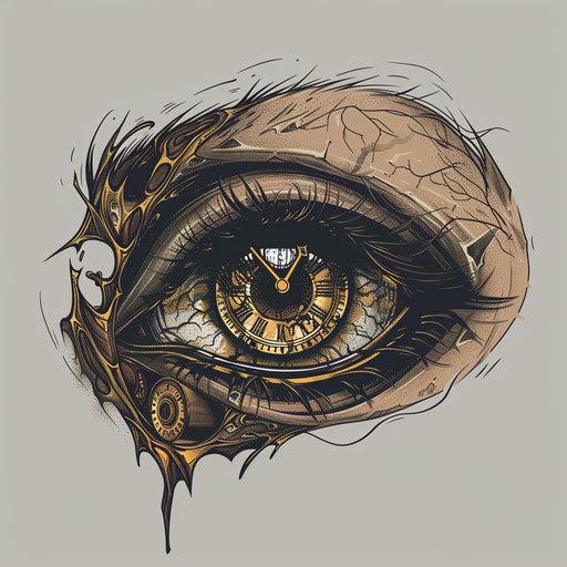 Eye with clock in iris, symbolizing the passage of time