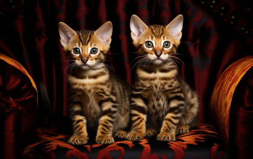 Bengal kittens sitting on a couch