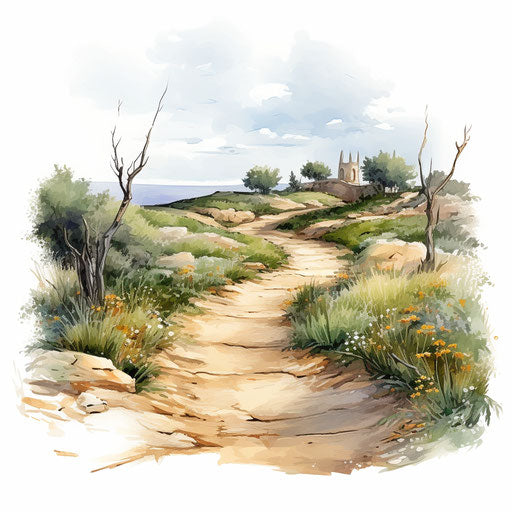 Path clipart in the style of Oil painting, on a white background