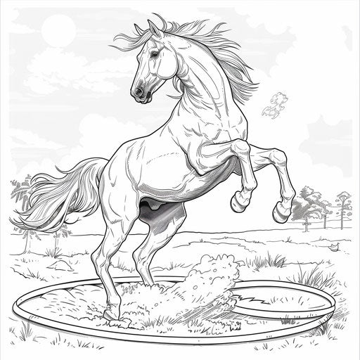 Horse jumping through a hoop