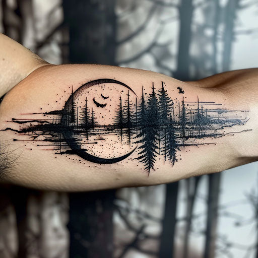 Abstract forest tattoo on the bicep