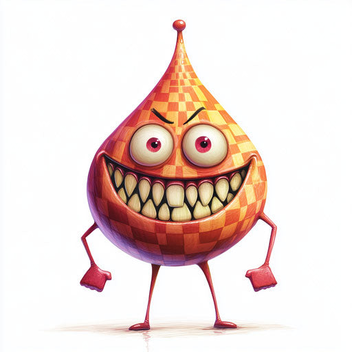 Humorous caricature of a water drop with exaggerated teeth